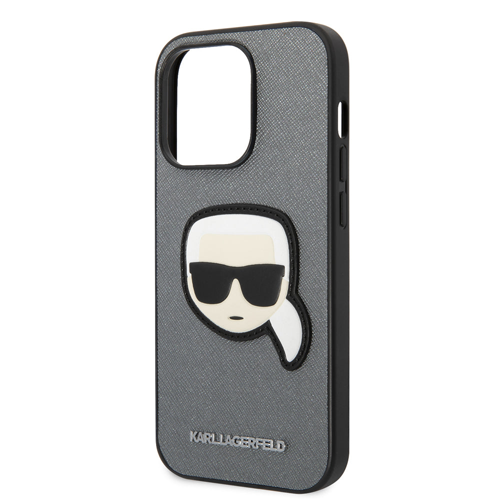 Калъф за Apple iPhone 14 Pro, Karl Lagerfeld, Saffiano Karl's Head, Сребрист