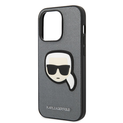 Калъф за Apple iPhone 14 Pro, Karl Lagerfeld, Saffiano Karl's Head, Сребрист