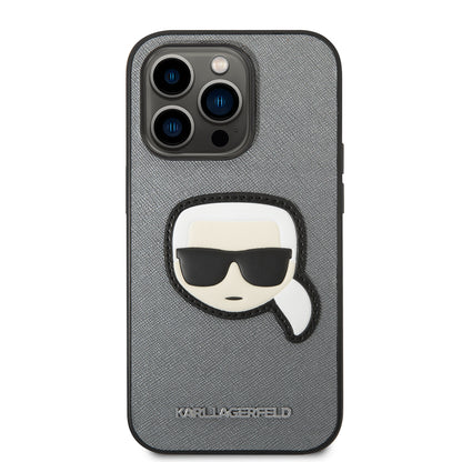 Калъф за Apple iPhone 14 Pro, Karl Lagerfeld, Saffiano Karl's Head, Сребрист