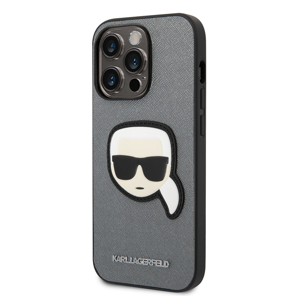 Калъф за Apple iPhone 14 Pro, Karl Lagerfeld, Saffiano Karl's Head, Сребрист