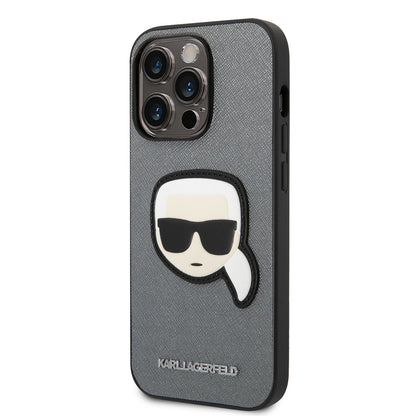 Калъф за Apple iPhone 14 Pro, Karl Lagerfeld, Saffiano Karl's Head, Сребрист