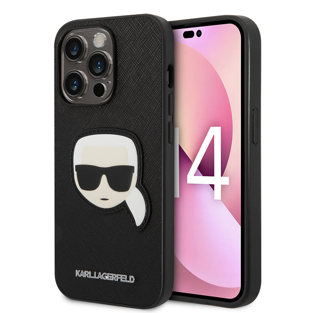 Калъф за Apple iPhone 14 Pro, Karl Lagerfeld, Saffiano Karl's Head, Черен