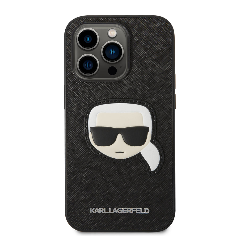 Калъф за Apple iPhone 14 Pro, Karl Lagerfeld, Saffiano Karl's Head, Черен