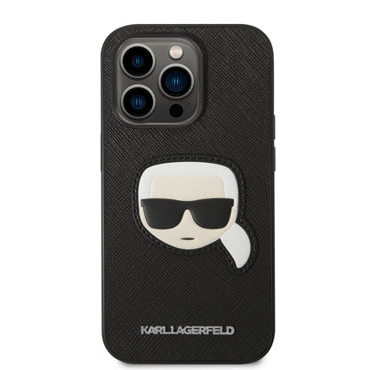 Калъф за Apple iPhone 14 Pro, Karl Lagerfeld, Saffiano Karl's Head, Черен