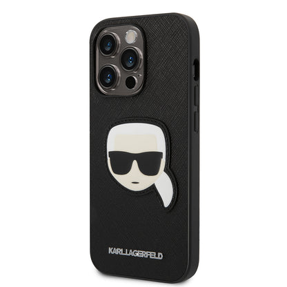 Калъф за Apple iPhone 14 Pro, Karl Lagerfeld, Saffiano Karl's Head, Черен