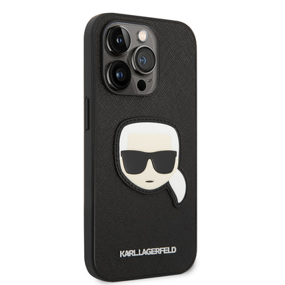 Калъф за Apple iPhone 14 Pro, Karl Lagerfeld, Saffiano Karl's Head, Черен