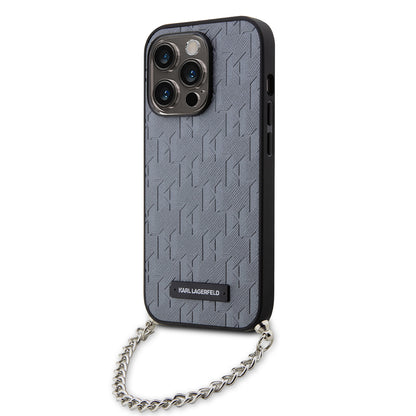 Калъф за Apple iPhone 14 Pro, Karl Lagerfeld, Saffiano Monogram Chain, Сребрист