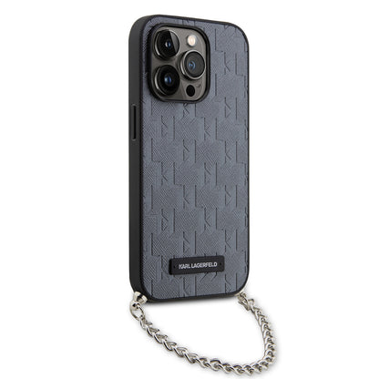 Калъф за Apple iPhone 14 Pro, Karl Lagerfeld, Saffiano Monogram Chain, Сребрист