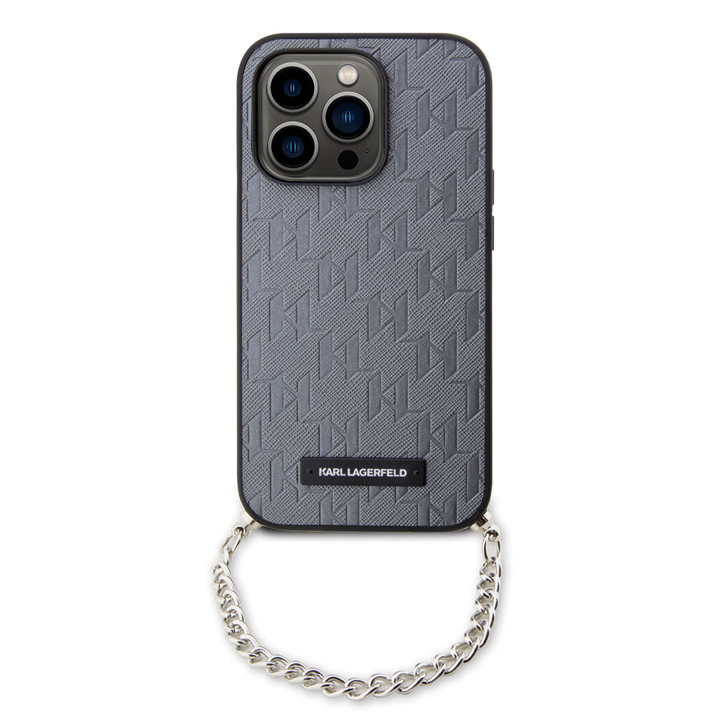 Калъф за Apple iPhone 14 Pro, Karl Lagerfeld, Saffiano Monogram Chain, Сребрист
