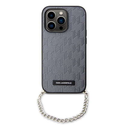 Калъф за Apple iPhone 14 Pro, Karl Lagerfeld, Saffiano Monogram Chain, Сребрист