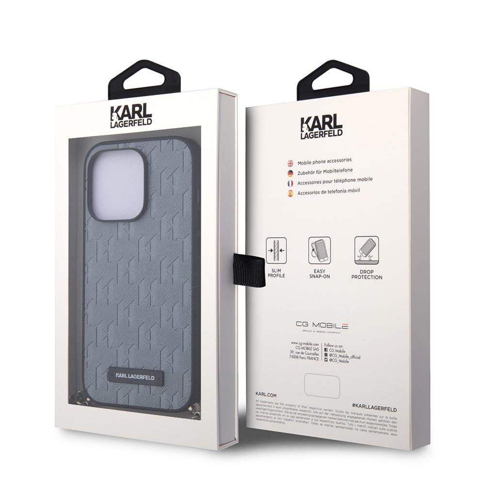 Калъф за Apple iPhone 14 Pro, Karl Lagerfeld, Saffiano Monogram Chain, Сребрист
