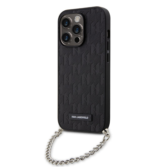 Калъф за Apple iPhone 14 Pro, Karl Lagerfeld, Saffiano Monogram Chain, Черен