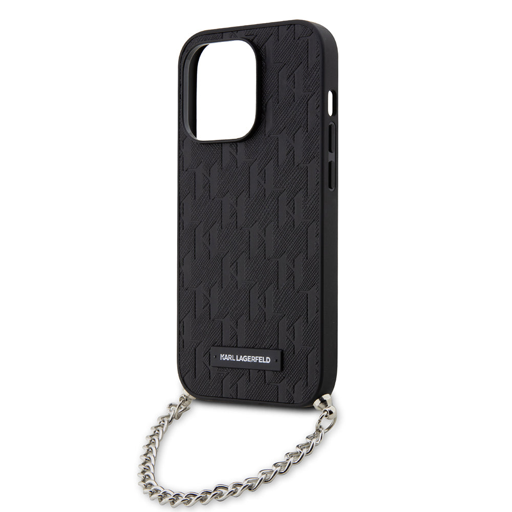 Case for Apple iPhone 14 Pro, Karl Lagerfeld, Saffiano Monogram Chain, Black