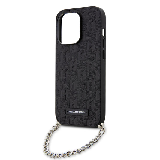 Калъф за Apple iPhone 14 Pro, Karl Lagerfeld, Saffiano Monogram Chain, Черен
