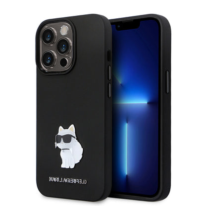 Калъф за Apple iPhone 14 Pro, Karl Lagerfeld, Silicone Choupette Metal, Черен
