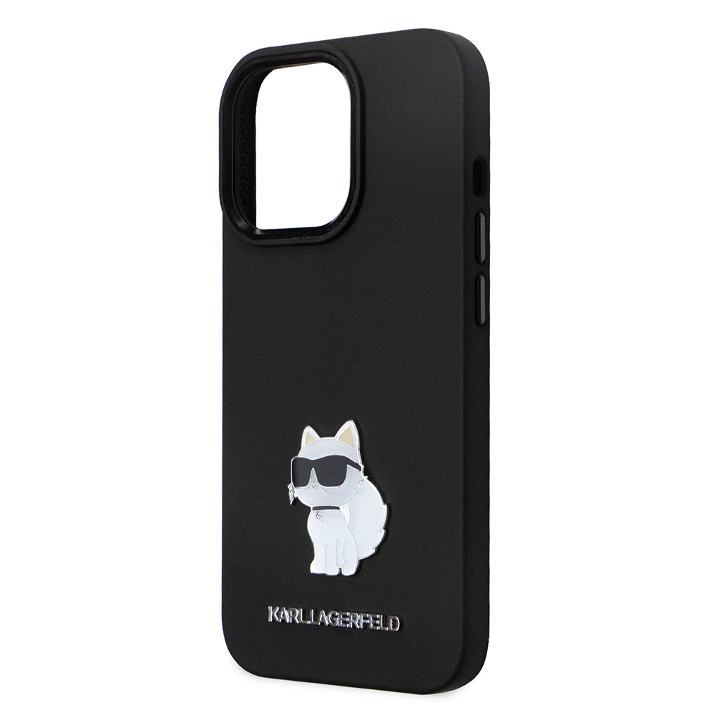 Калъф за Apple iPhone 14 Pro, Karl Lagerfeld, Silicone Choupette Metal, Черен