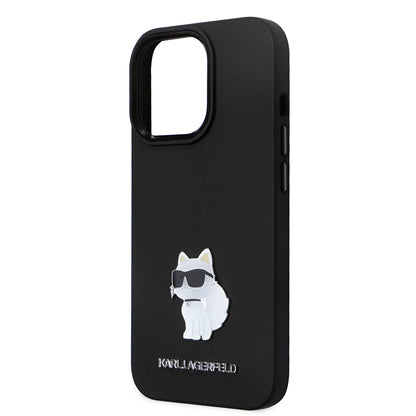 Калъф за Apple iPhone 14 Pro, Karl Lagerfeld, Silicone Choupette Metal, Черен