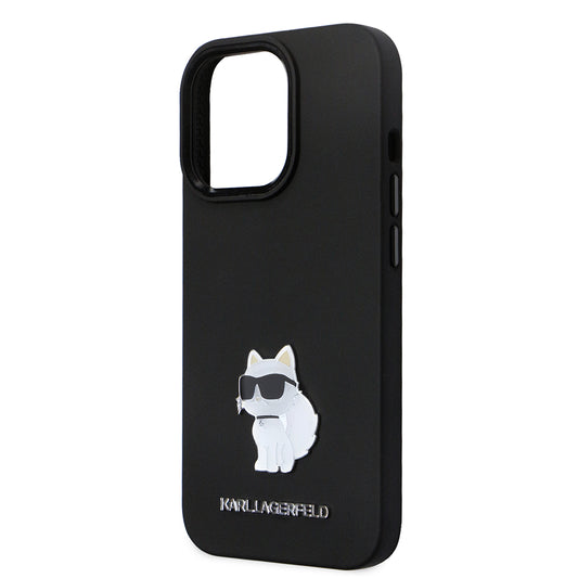 Калъф за Apple iPhone 14 Pro, Karl Lagerfeld, Silicone Choupette Metal, Черен
