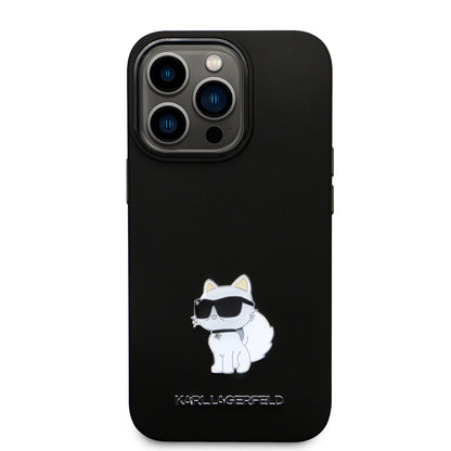 Калъф за Apple iPhone 14 Pro, Karl Lagerfeld, Silicone Choupette Metal, Черен