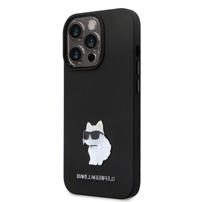 Калъф за Apple iPhone 14 Pro, Karl Lagerfeld, Silicone Choupette Metal, Черен