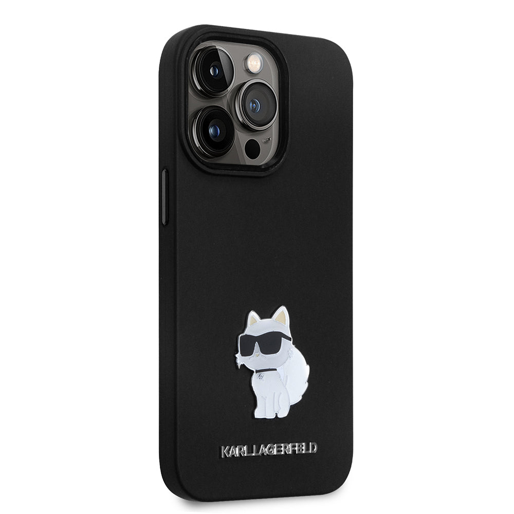 Калъф за Apple iPhone 14 Pro, Karl Lagerfeld, Silicone Choupette Metal, Черен