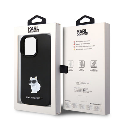 Калъф за Apple iPhone 14 Pro, Karl Lagerfeld, Silicone Choupette Metal, Черен