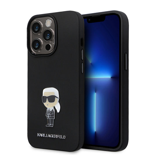 Калъф за Apple iPhone 14 Pro, Karl Lagerfeld, Silicone Ikonik Karl Metal, Черен