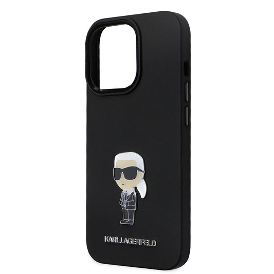 Калъф за Apple iPhone 14 Pro, Karl Lagerfeld, Silicone Ikonik Karl Metal, Черен