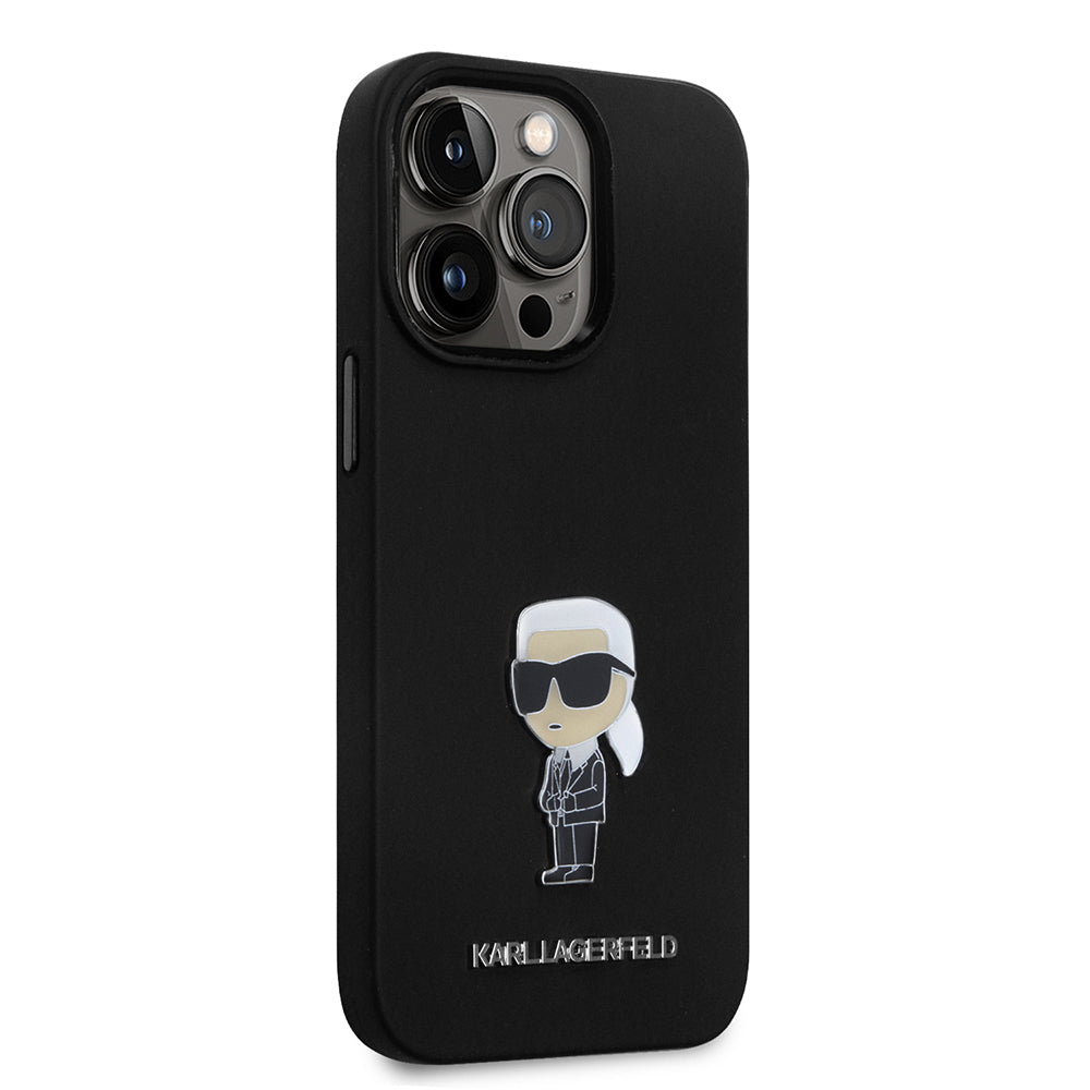 Case for Apple iPhone 14 Pro, Karl Lagerfeld, Silicone Ikonik Karl Metal, Black