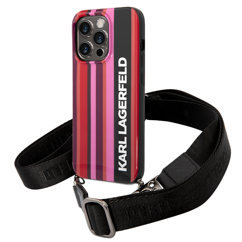 Калъф за Apple iPhone 14 Pro Max, Karl Lagerfeld, Color Stripes with Strap, Розов
