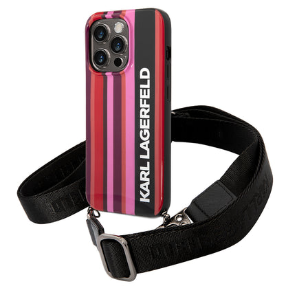 Калъф за Apple iPhone 14 Pro Max, Karl Lagerfeld, Color Stripes with Strap, Розов