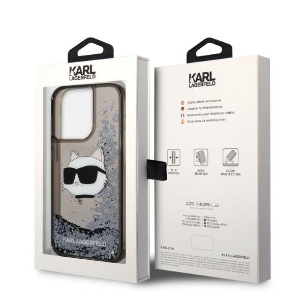 Калъф за Apple iPhone 14 Pro Max, Karl Lagerfeld, Glitter Choupette's Head, Черен