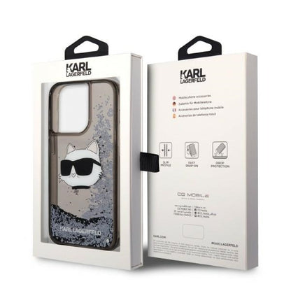 Калъф за Apple iPhone 14 Pro Max, Karl Lagerfeld, Glitter Choupette's Head, Черен