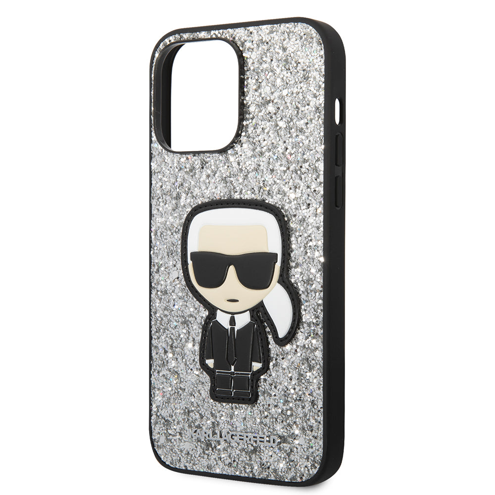 Калъф за Apple iPhone 14 Pro Max, Karl Lagerfeld, Glitter Flakes Ikonik Karl, Сребрист