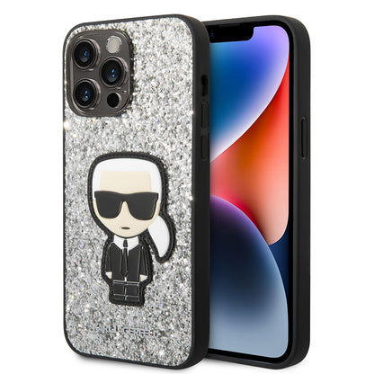 Калъф за Apple iPhone 14 Pro Max, Karl Lagerfeld, Glitter Flakes Ikonik Karl, Сребрист