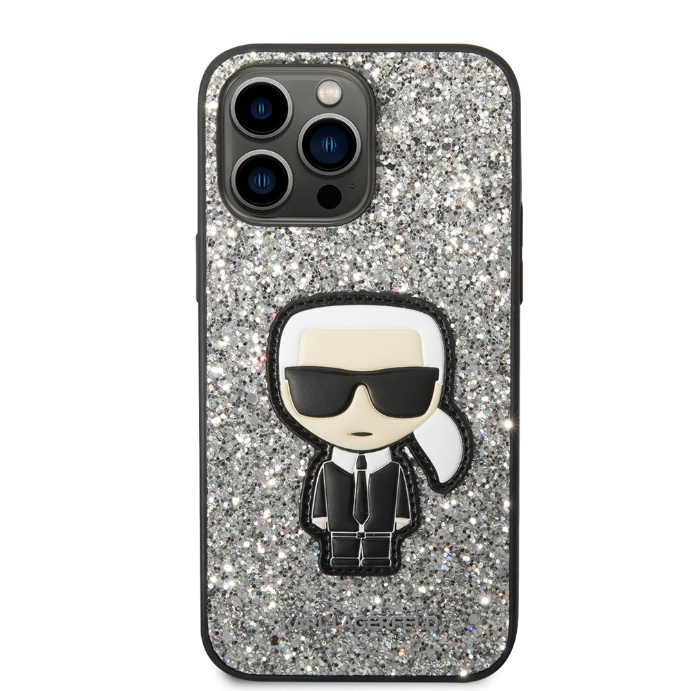 Калъф за Apple iPhone 14 Pro Max, Karl Lagerfeld, Glitter Flakes Ikonik Karl, Сребрист