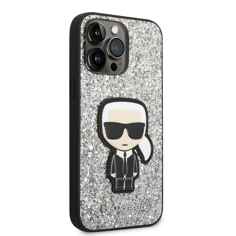 Калъф за Apple iPhone 14 Pro Max, Karl Lagerfeld, Glitter Flakes Ikonik Karl, Сребрист