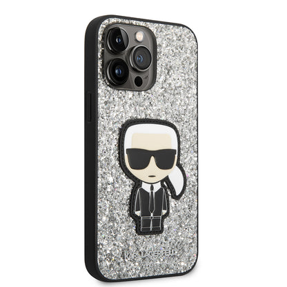 Калъф за Apple iPhone 14 Pro Max, Karl Lagerfeld, Glitter Flakes Ikonik Karl, Сребрист