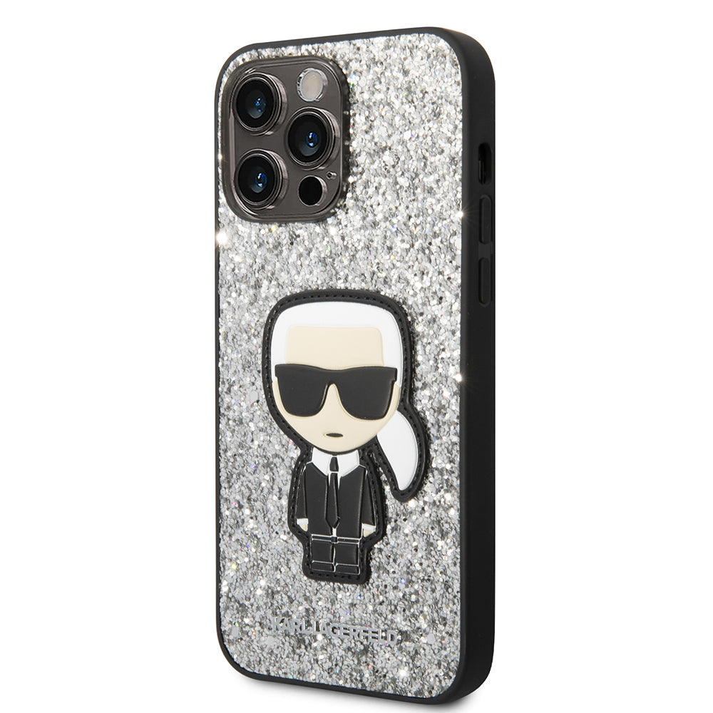 Калъф за Apple iPhone 14 Pro Max, Karl Lagerfeld, Glitter Flakes Ikonik Karl, Сребрист