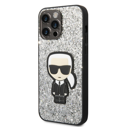 Калъф за Apple iPhone 14 Pro Max, Karl Lagerfeld, Glitter Flakes Ikonik Karl, Сребрист