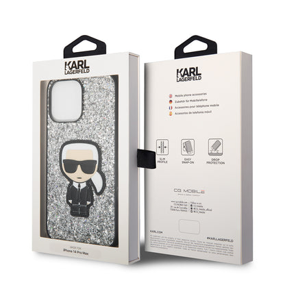 Калъф за Apple iPhone 14 Pro Max, Karl Lagerfeld, Glitter Flakes Ikonik Karl, Сребрист
