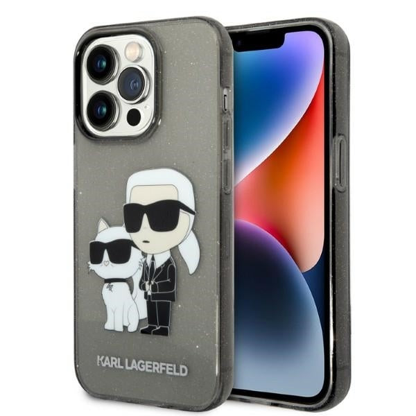 Калъф за Apple iPhone 14 Pro Max, Karl Lagerfeld, Glitter Karl & Choupette, Черен