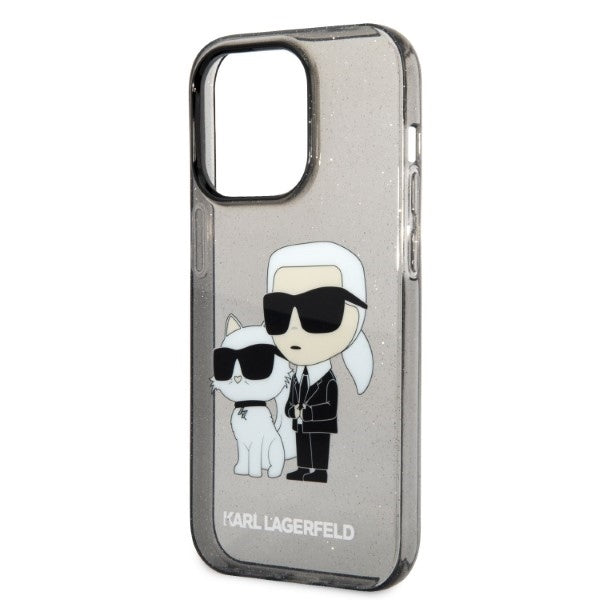 Калъф за Apple iPhone 14 Pro Max, Karl Lagerfeld, Glitter Karl & Choupette, Черен