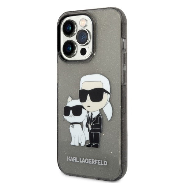 Калъф за Apple iPhone 14 Pro Max, Karl Lagerfeld, Glitter Karl & Choupette, Черен