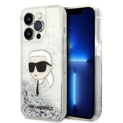 Калъф за Apple iPhone 14 Pro Max, Karl Lagerfeld, Glitter Karl's Head, Сребрист