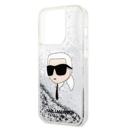 Калъф за Apple iPhone 14 Pro Max, Karl Lagerfeld, Glitter Karl's Head, Сребрист