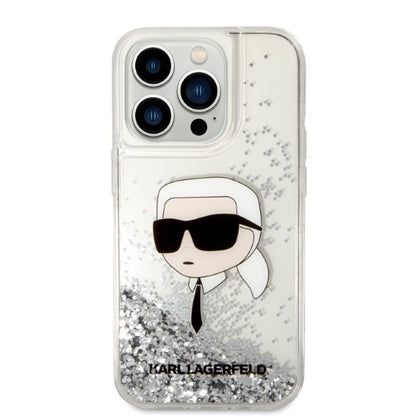 Калъф за Apple iPhone 14 Pro Max, Karl Lagerfeld, Glitter Karl's Head, Сребрист