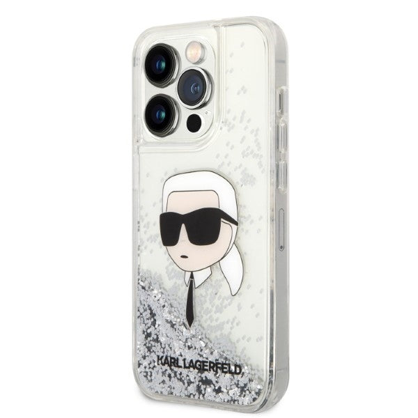 Калъф за Apple iPhone 14 Pro Max, Karl Lagerfeld, Glitter Karl's Head, Сребрист