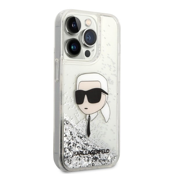 Калъф за Apple iPhone 14 Pro Max, Karl Lagerfeld, Glitter Karl's Head, Сребрист