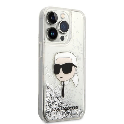 Калъф за Apple iPhone 14 Pro Max, Karl Lagerfeld, Glitter Karl's Head, Сребрист